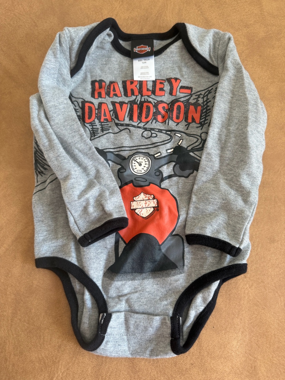 Harley-Davidson Kids Heather Gray Long Sleeve Tee with Red & Black Graphic